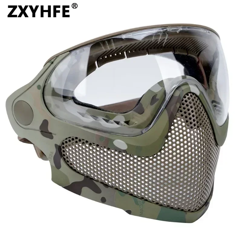 

ZXYHFE Tactical Hunting Mask Steel Mesh Full Face Goggles Paintball Safety Protective Shooting CS Equipment Airsoft Accesories