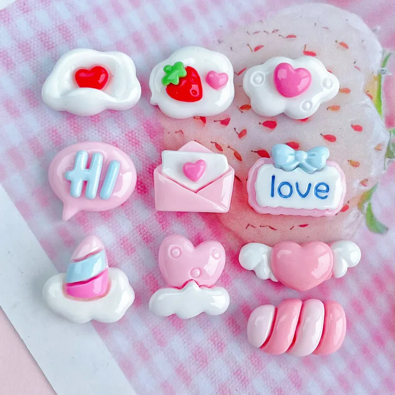 20Pcs Bright Surface Pink Cloud Resin DIY Cream Glue Shoes Hat Icebox Barrette Mobile Phone Case Scrapbook Flat Back Patch