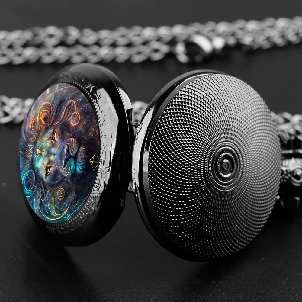 ساعة جيب كوارتز بنمط الأسد - رقعة زجاجية رائعة، تصميم مستبد، حصريًا للرجال