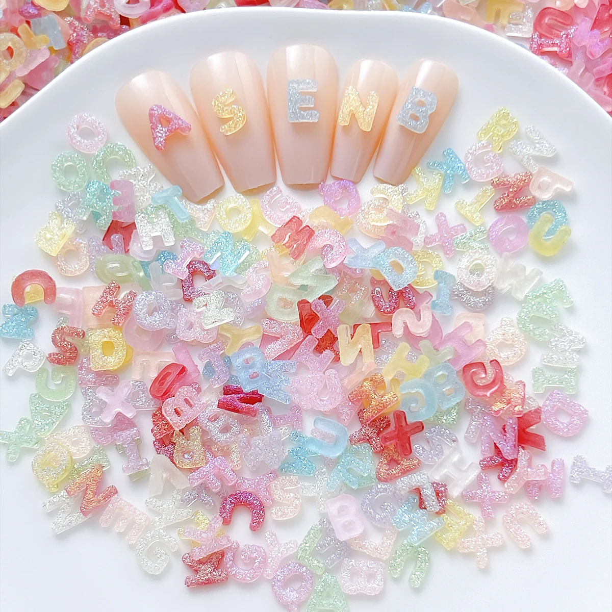 50PCS 3D Simulated Candy English Letters Resin Nail Art Decorations Creative Luminous Alphabet Nail Charms DIY Nails Clip Crafts