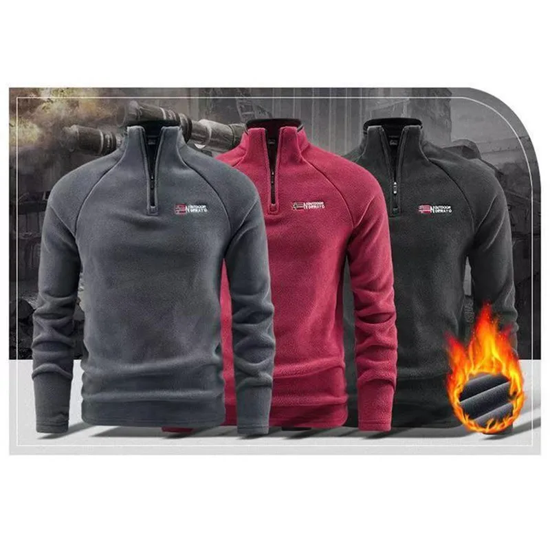 2025 Winter/ Autumn Fleece Pullover For Men Loose Fit Long Sleeves Half-Zip Thick And Warm Casual Crew-Neck Sweater Size M-5XL