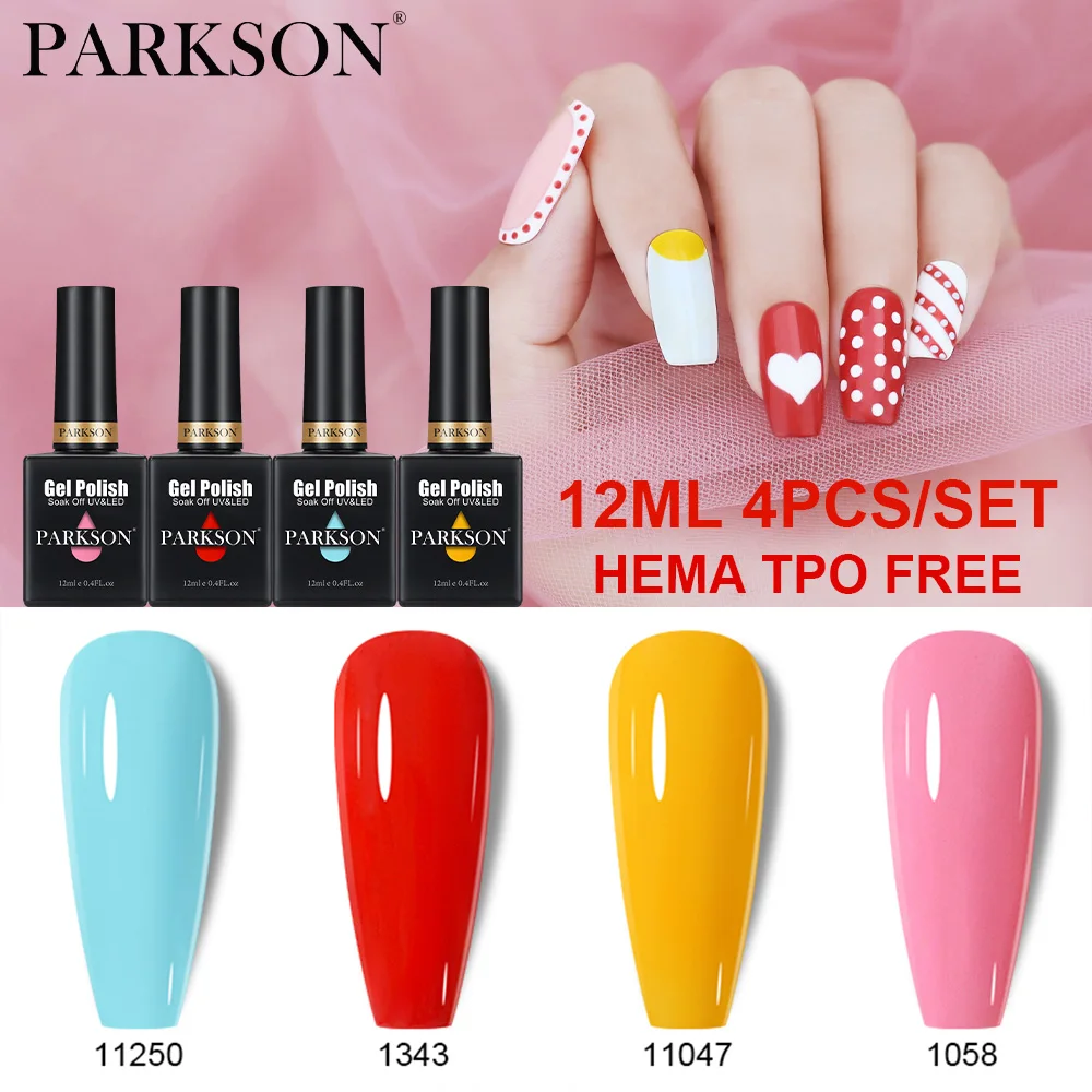 Parkson 12ml 4Pcs Fluorescent Long Lasting Nail Gel Polish Set Nude Shade Soak Off UV Gel Varnishes Kit For Winter Manicure Art