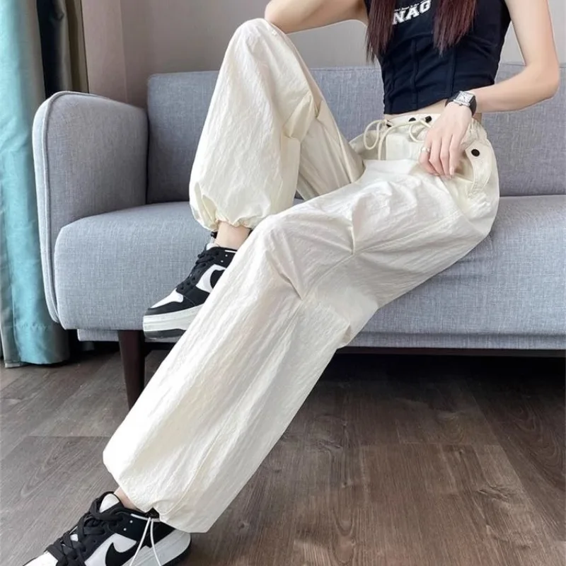 

Однотонные быстросохнущие охлаждающие брюки с морщинами для женщин, новые повседневные удобные эластичные винтажные осенние женские брюки G Xxl