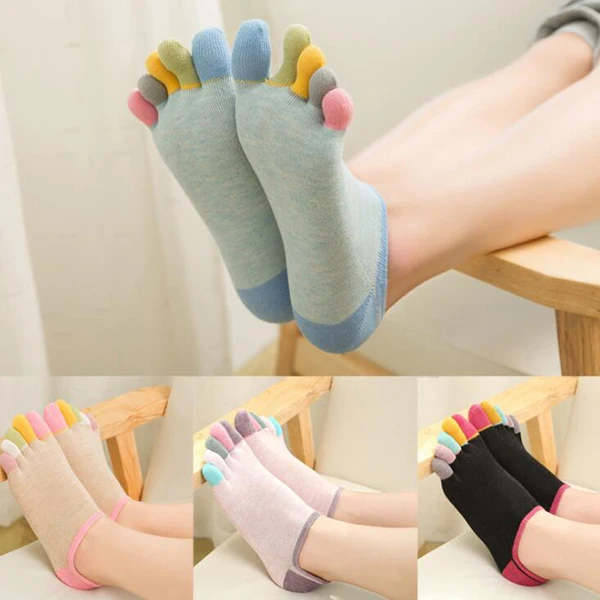 Women Girls New Toe Socks Funny Five Fingers Socks Striped Cotton Breathable Women\'s Short Socks