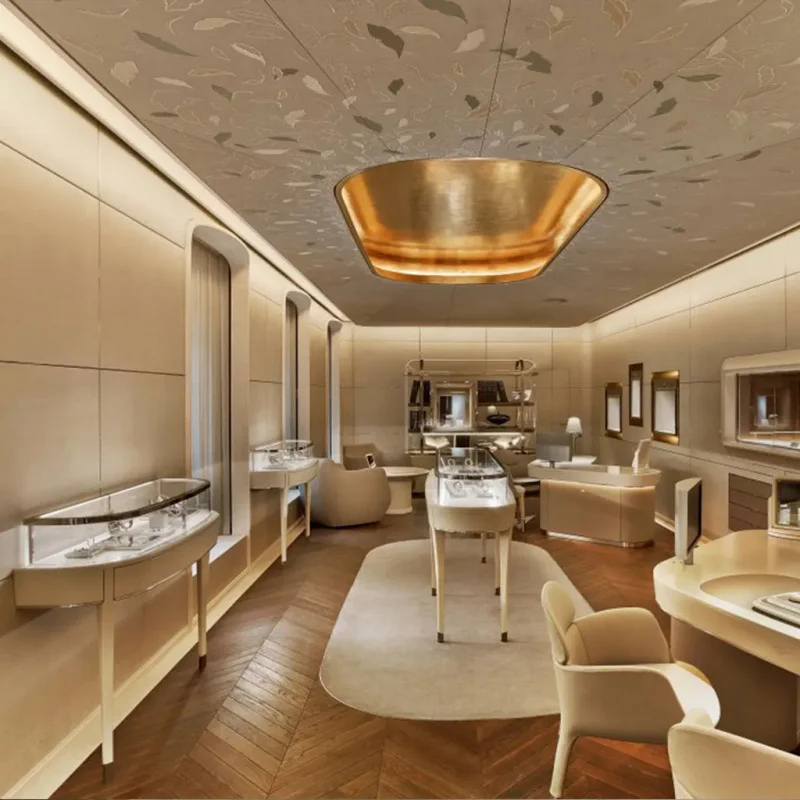 custom.RZLuxury Round Jewelry Display Cabinet Elegant curved glass cabinet Suitable stores One-stop custom jewelry shop
