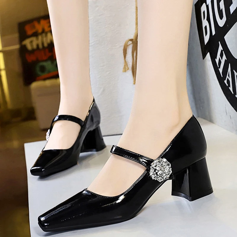 BIGTREE Shoes Luxury Rhinestone Woman Pumps Block Heels Women\'s Shoes Thick With Mid Heel Ladies Shoes Elegant Banquet Shoes