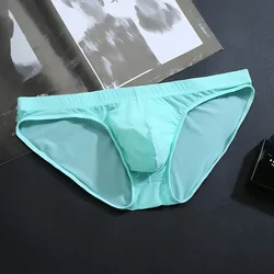 Men Sexy Ice Silk Briefs Seamless U Convex Pouch Underwear Low-rise Panties See Through Ultra-thin Lightweigt Male Briefs