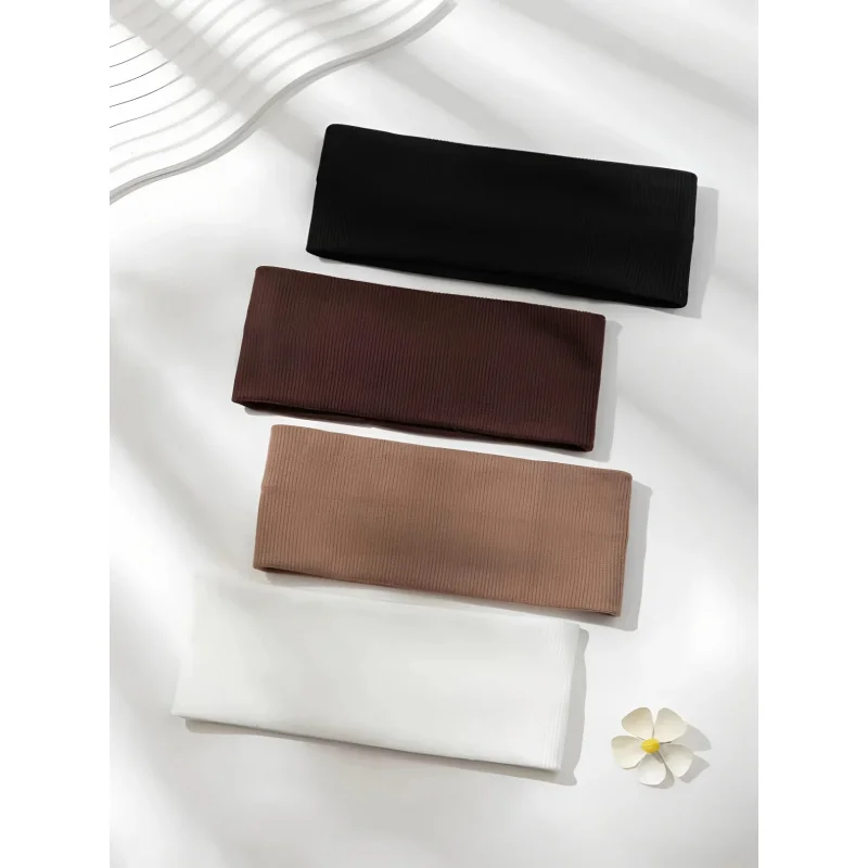 Juego de 4 coleteros elásticos de color liso, sencillos y elegantes para mujer, diadema bonita para lavarse la cara y maquillarse, diadema retro deportiva para correr y yoga