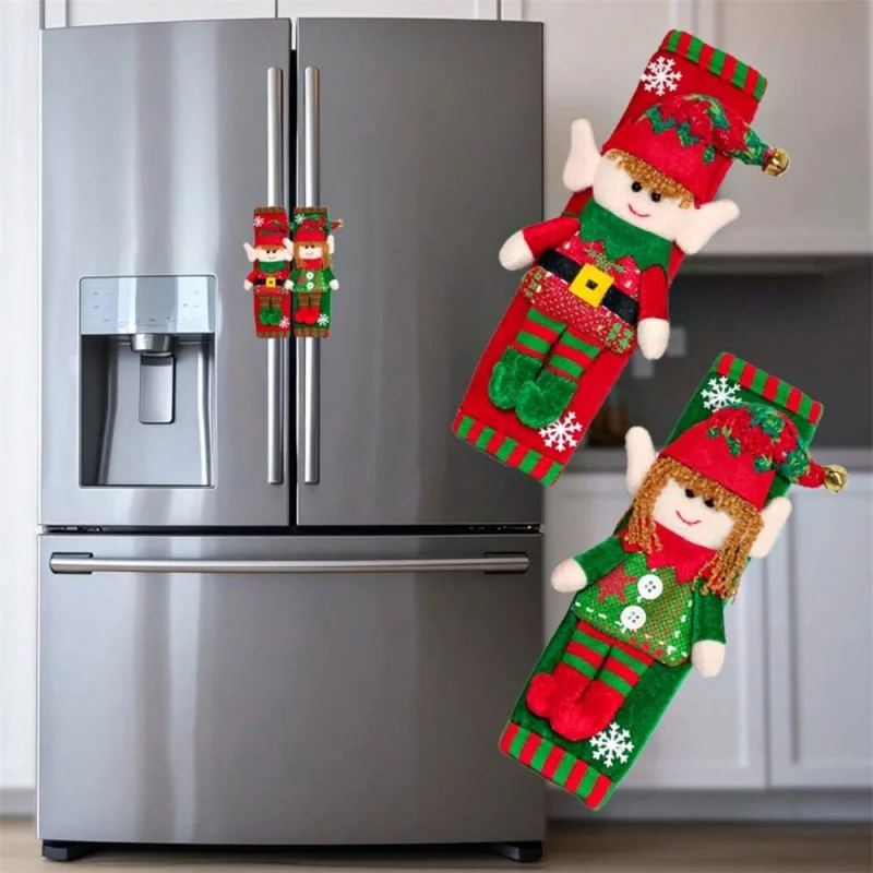 2 Stück neue Weihnachtselfen-Kühlschrankgriffabdeckungen, Weihnachtsdekorationen, festliche Saison-Party-Dekoration für Türknöpfe und Griffe