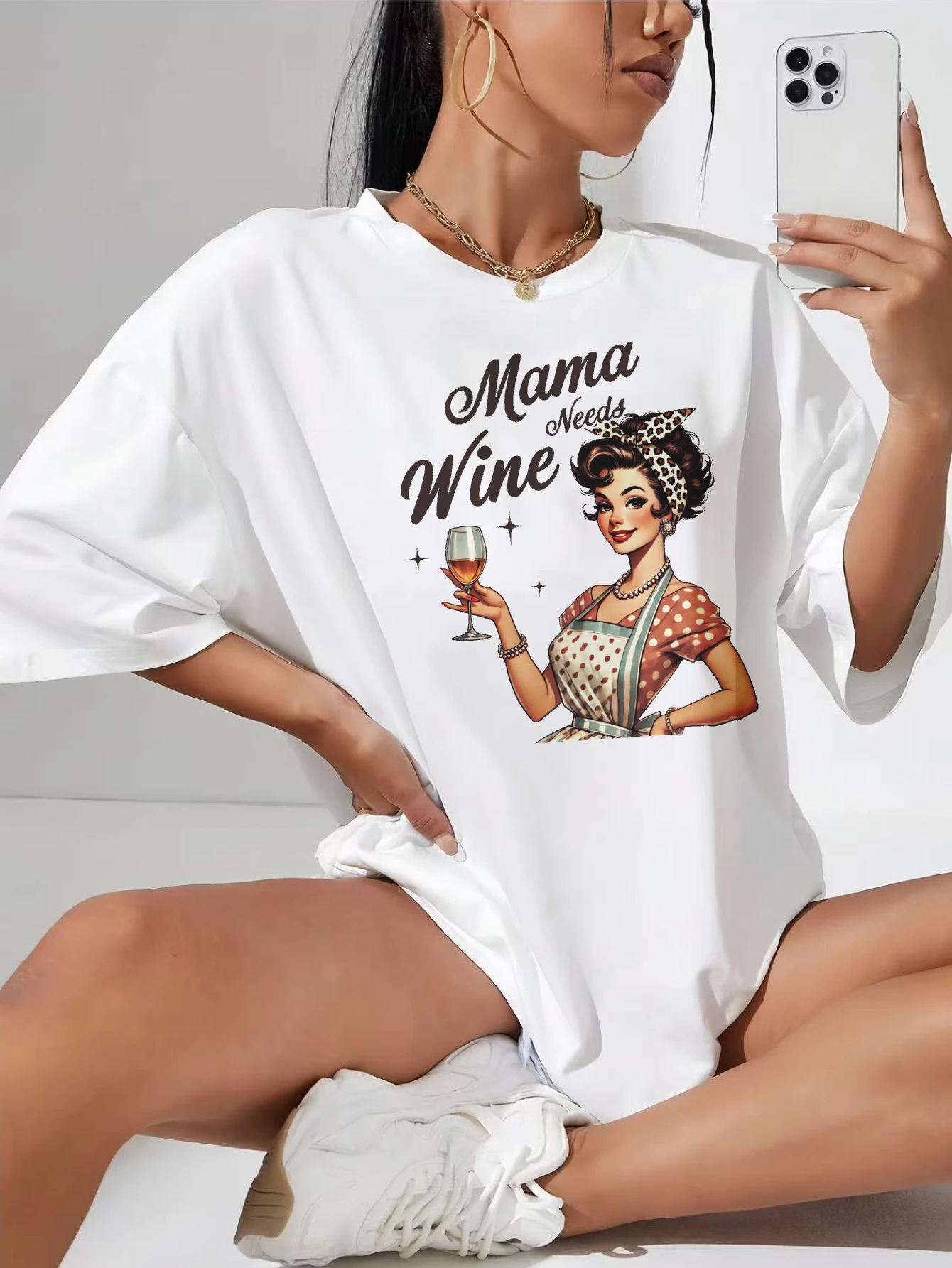 

Футболка для беременных Mama Needs Wine White, мягкая хлопковая эластичная свободная футболка с круглым вырезом для осенней одежды