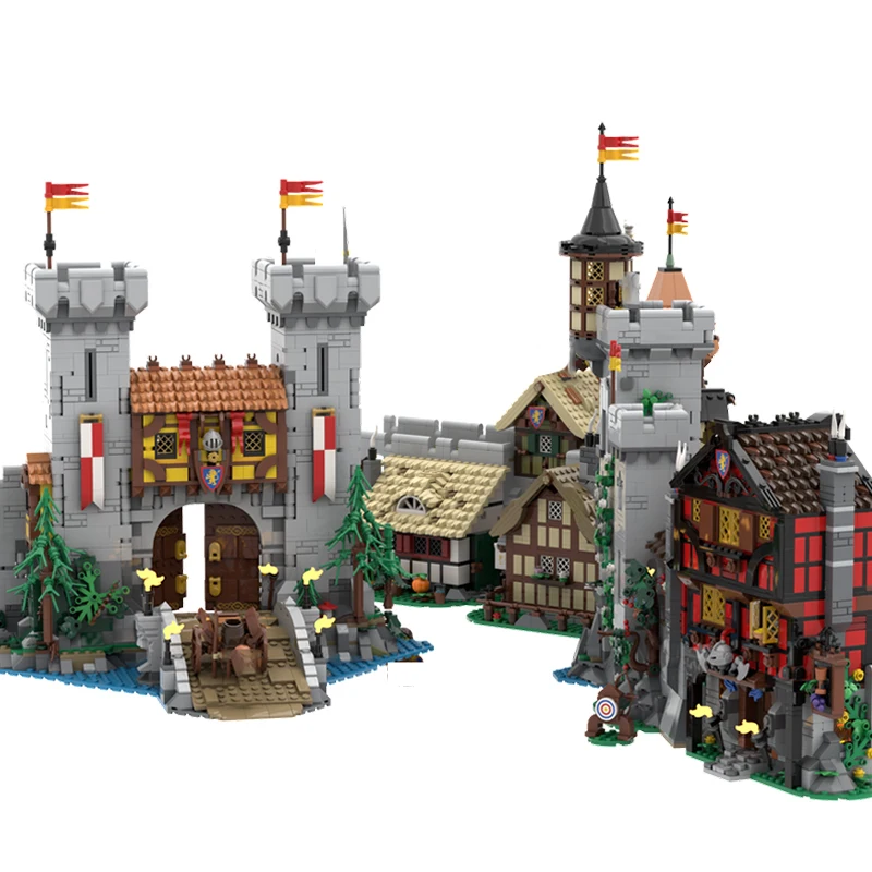 Medieval Castle Model MOC Building Bricks Lion Castle Square Town Modular Technology Gifts Holiday Assemble Children Toys Suit