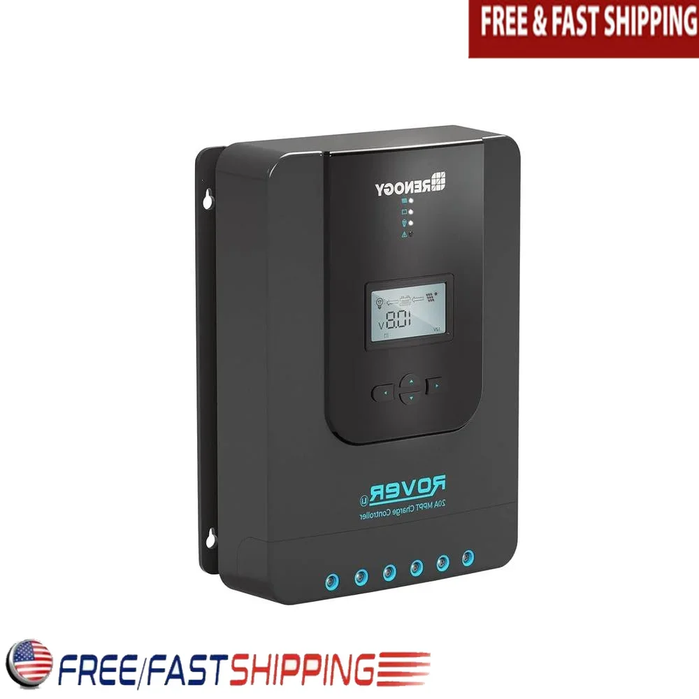 

MPPT Solar Charge Controller 20A 12V 24V Adjustable LCD Display DC Input 4-Stage Charging System with Self-Diagnosis Protection