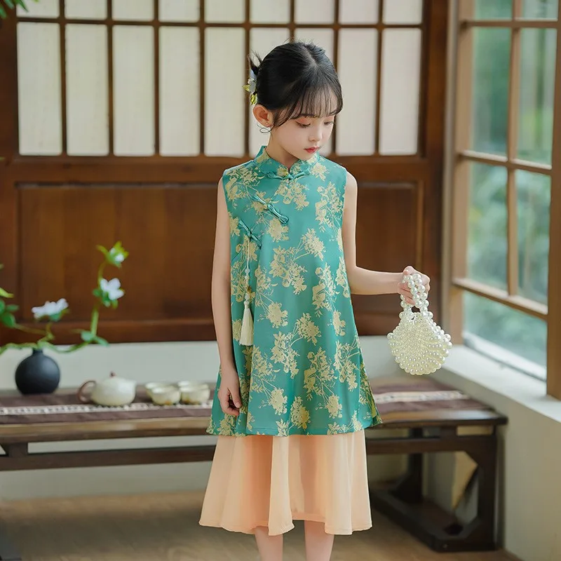 New Girls Chinese Hanfu Cheongsam Kids Tangsuit Dress Children Party Outfits Qipao Wedding Flower Girl Dress Birthday Gift