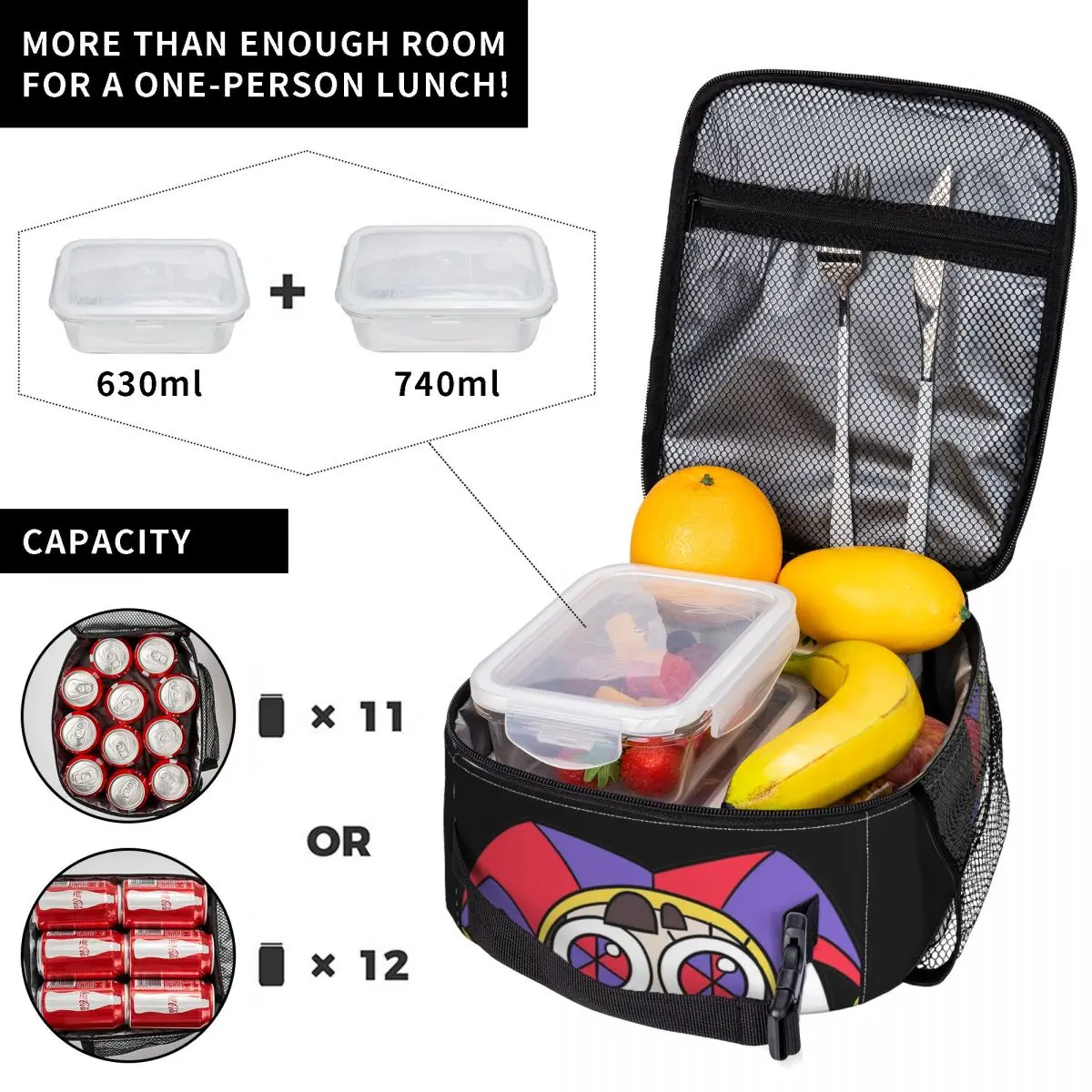 Isolados Lunch Bags com Circo Digital, Leakproof Recipiente, Saco Térmico, Lancheira, Tote, Escola, Viagem, The Amazing