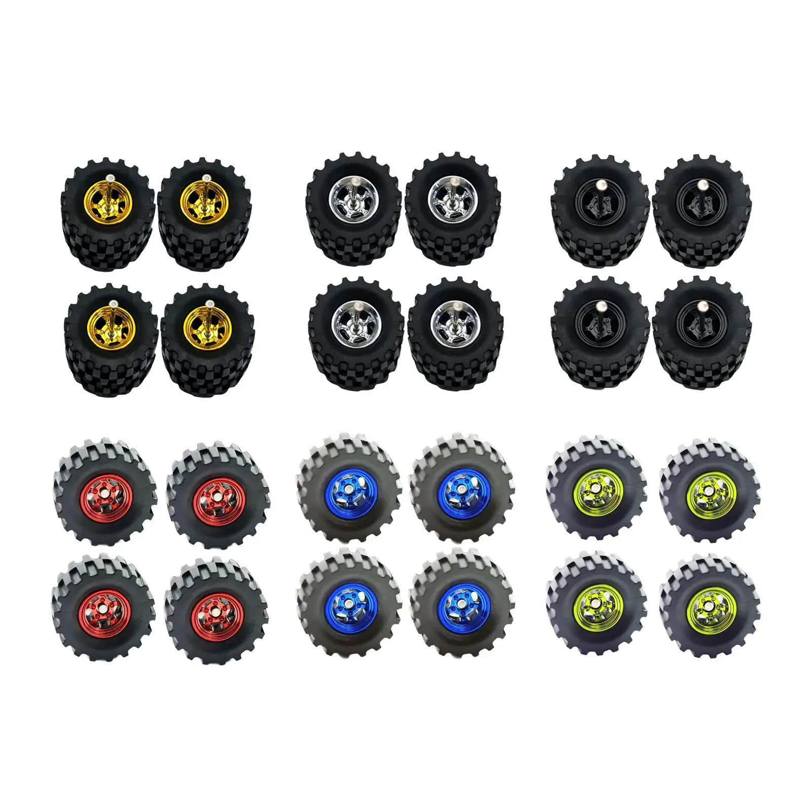 

4x 1/64 Model Car Wheels Rubber Tires Shaft Length 3cm Miniature Modified