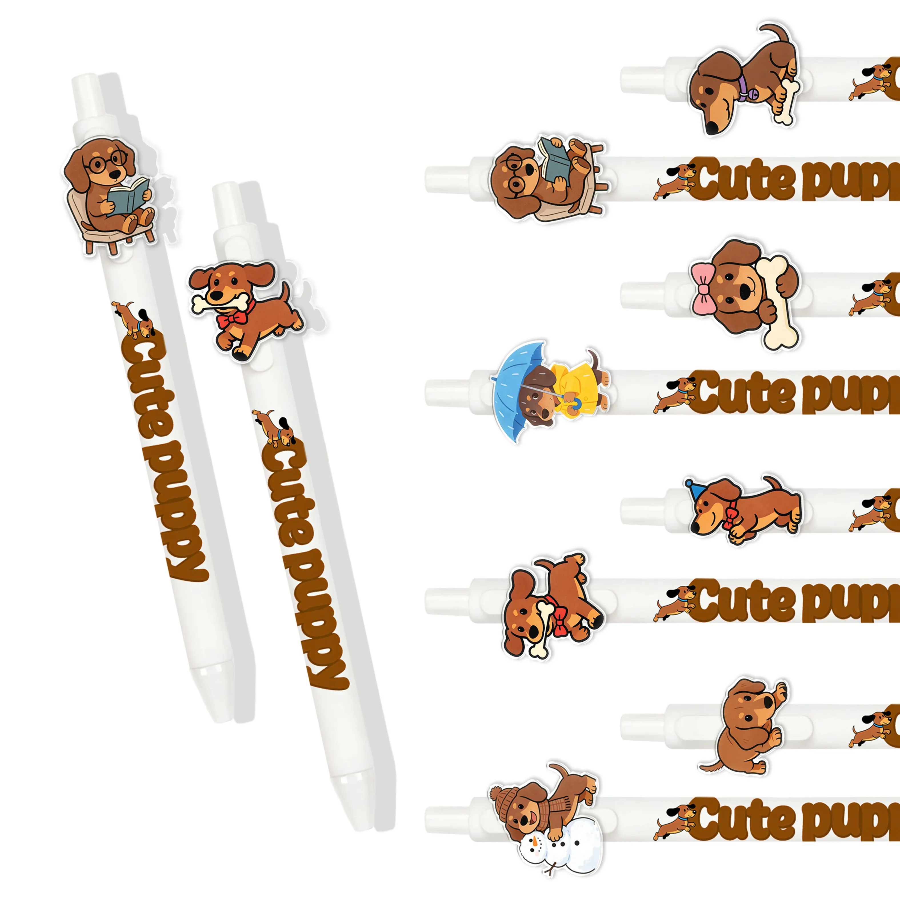 

8/11pcs Creative Dachshund Design Retractable Ballpoint Pens, Cute Puppy Style Gel Pens, Back-to-School Stationery for Students
