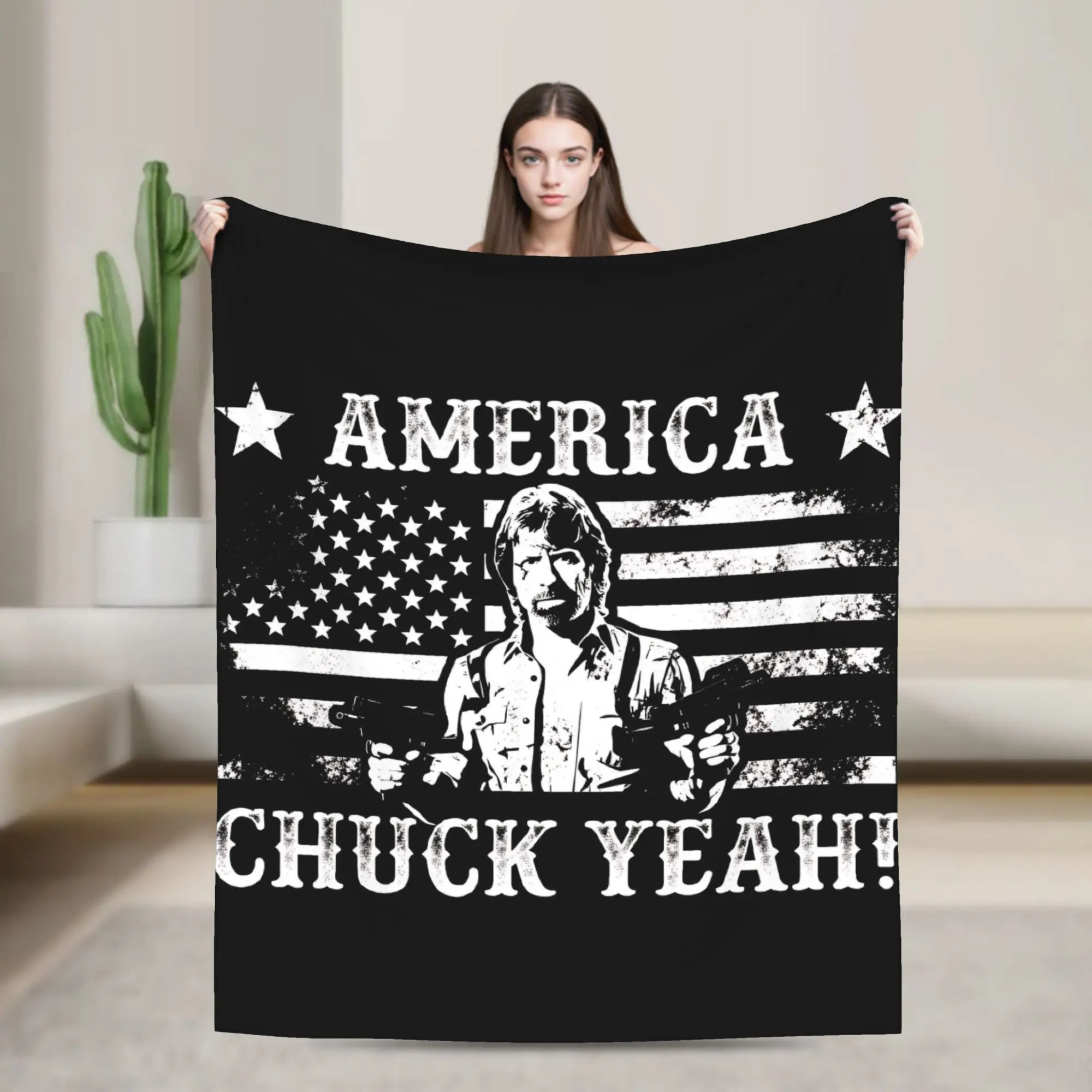 Cobertor Super Macio com Estampa Chuck Norris 'America Chuck Yeah' para Quarto, Manta Divertida para Cama, Viagem de Inverno e Carro, Colcha de Flanela