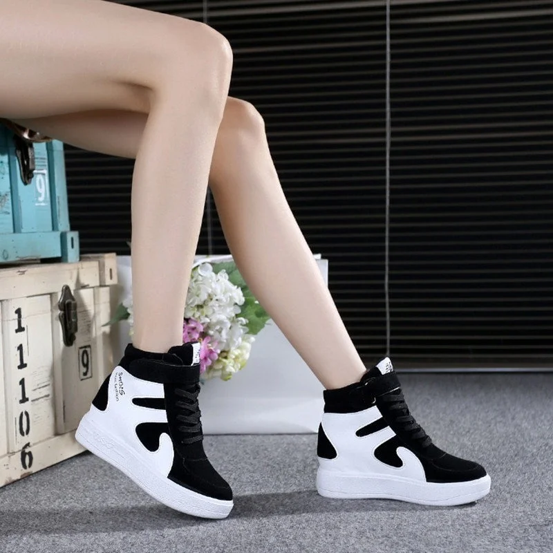 Red Sneakers Women 2024 New High Top Platform Casual Wedges Autumn Winter Female Black Internal Increase Vulcanize Shoes Lace-up