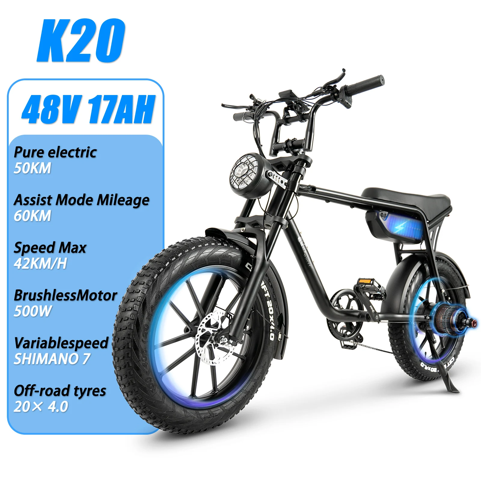 

New 2025 20 Inch Fatbike Adults Electric bike 500W 48V 17AH With Hydraulic Brake Mountain ebike Snow Mountain Electric Bicycle