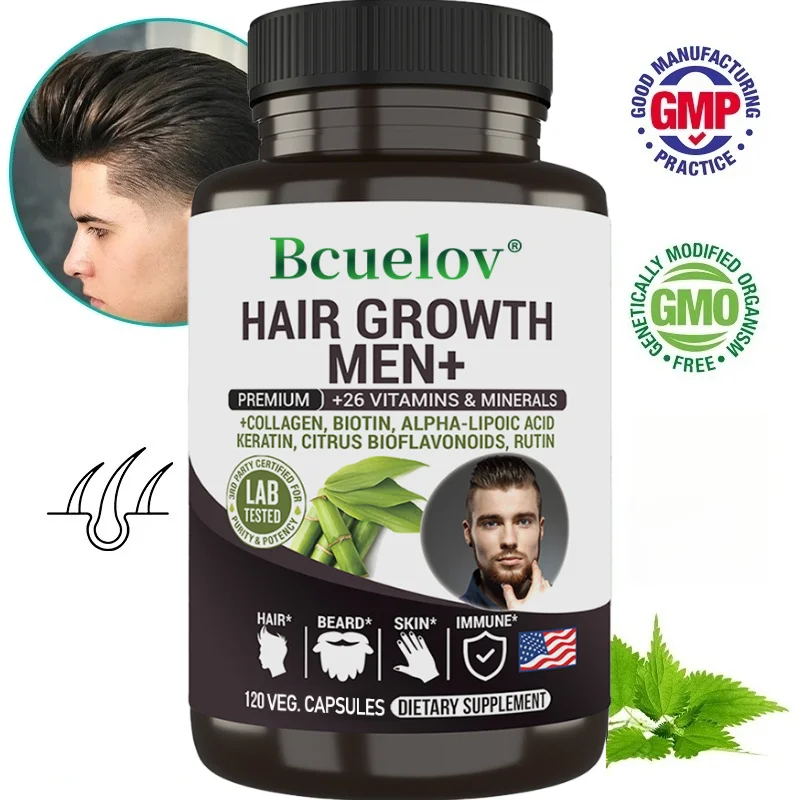 Men's Hair Growth Vitamin Capsules, Nourish Scalp & Hair Follicles, Support Thick Hair & Beard, Strengthen Nails & Skin Care