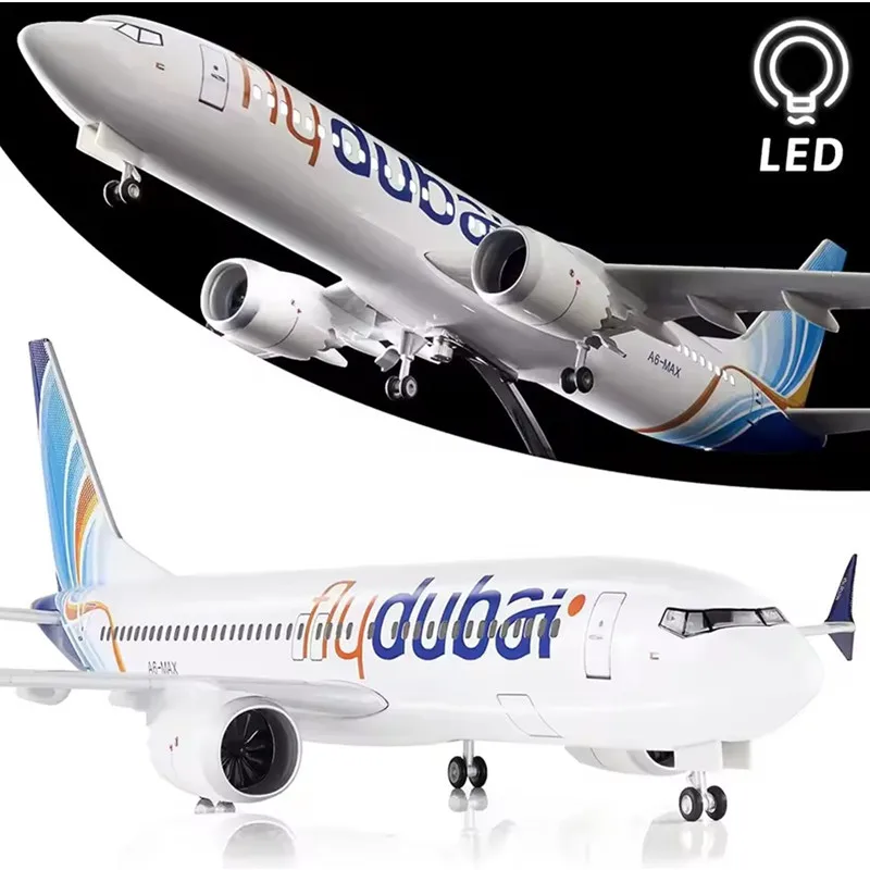 جديد 1/85 مقياس طائرة آسيوية B737 ماكس طائرة يطير دبي الخطوط الجوية الشرق الأوسط مع ضوء دييكاست طائرة لعبة مجسمة جمع