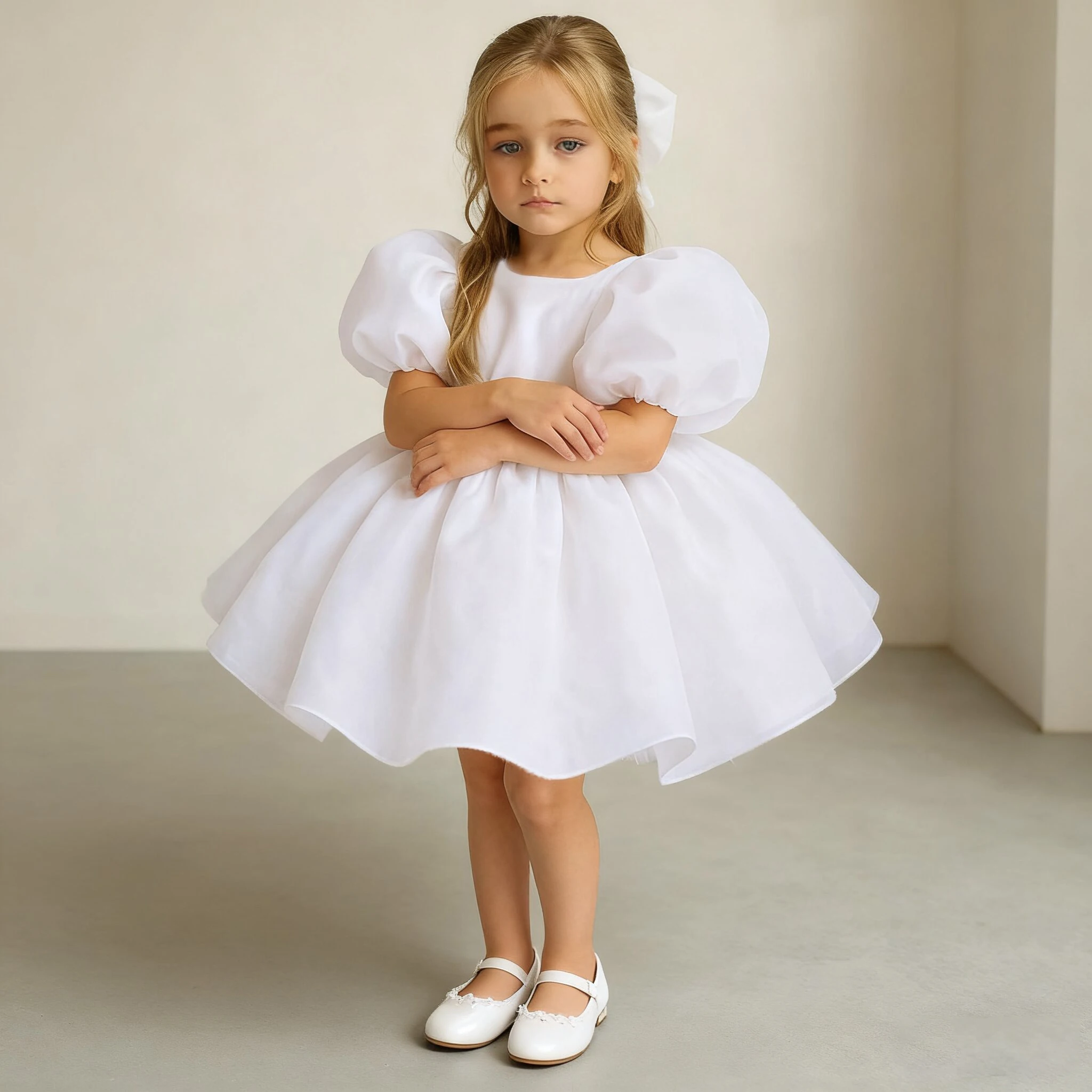 Moda bautismo dama de honor fiesta niñas vestidos Puff manga boda cumpleaños princesa vestido de graduación para niña traje de primera comunión