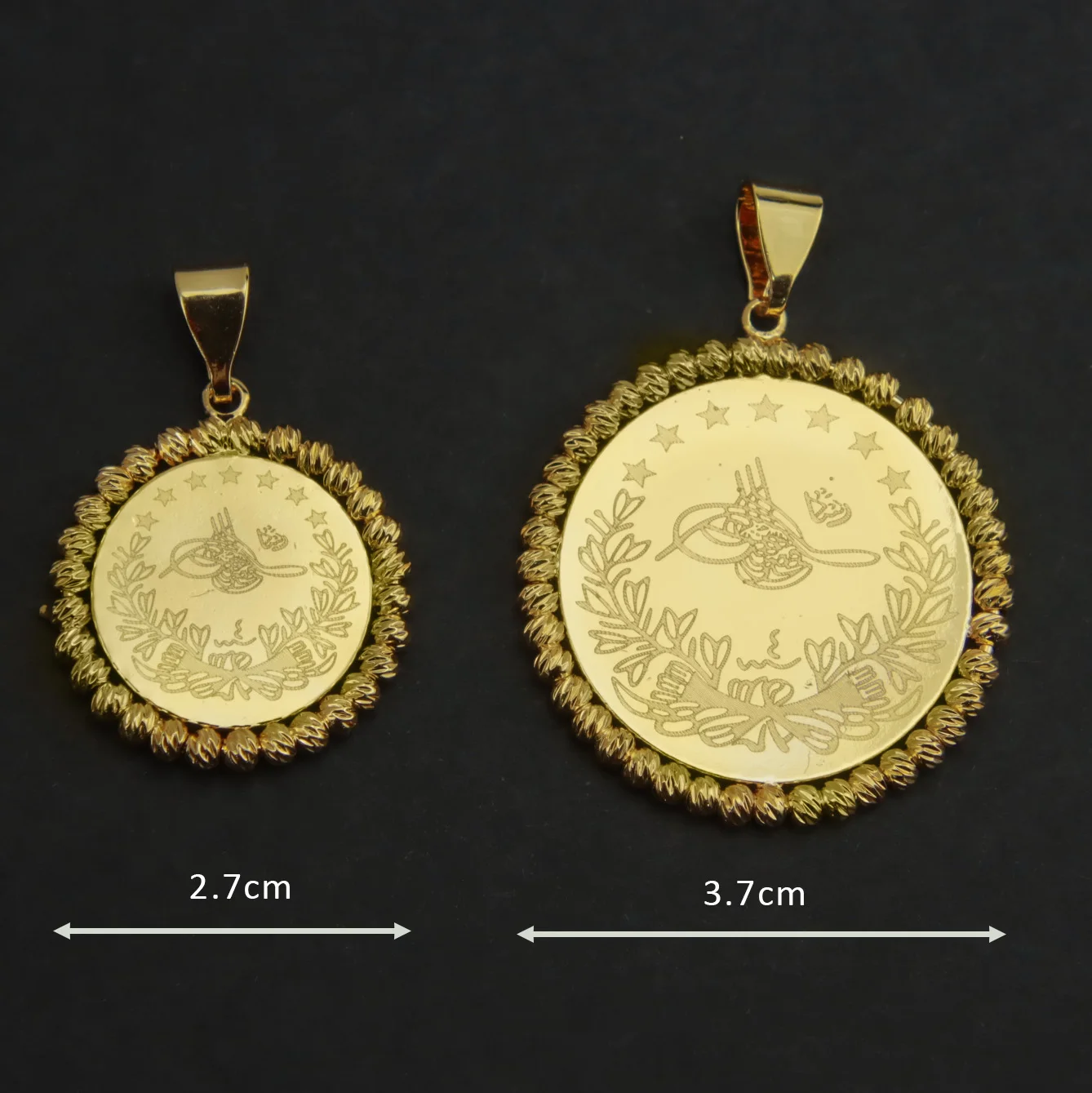 AYONG Turkish Gold Coin Pendant 18k Gold Plated Dubai Middle East Round Necklace Pendants Bridal Wedding Religious Jewelry Gift