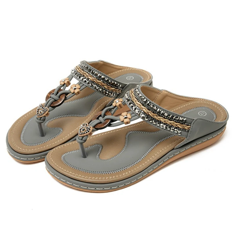 موضة حجر الراين الوجه يتخبط امرأة الصيف الأحذية عادية خفيفة الراحة لينة وحيد صنادل شاطئ بوهيميا نمط نعال مسطحة