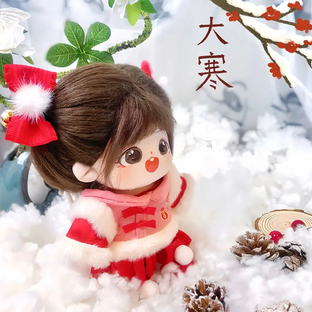 20CM Doll Plush Cloak Red&white Rabbit Ear Poncho Doll New Year's Clothing Chinese Style Doll Accessories Mini Clothes