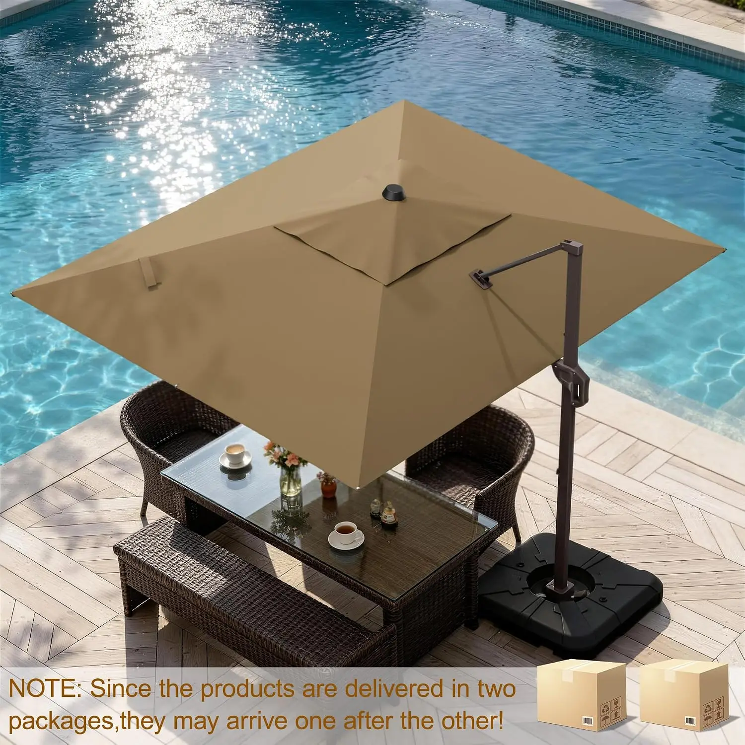 9' X 12' Cantilever Patio Umbrella Rectangle Outdoor Umbrella with Base Included, 6-Level Tilt & 360° Rotation Offset Umbrella f
