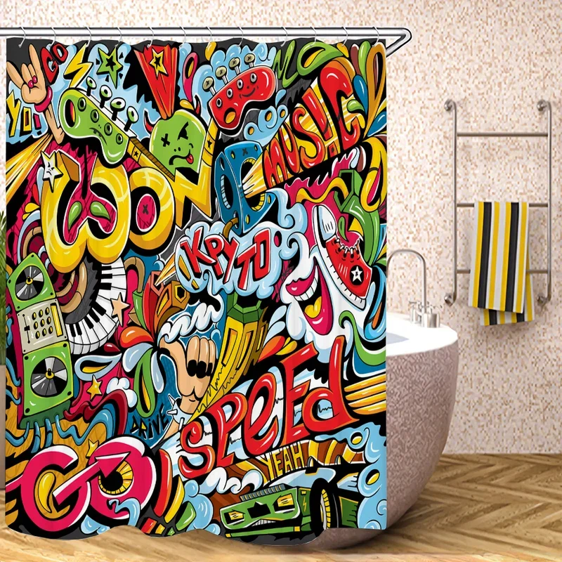 Hip-hop Graffiti Shower Curtain for Bathroom Accessories Folding Partition Curtains Bath Bedrooms Houses Rooms Quarto Waterproof