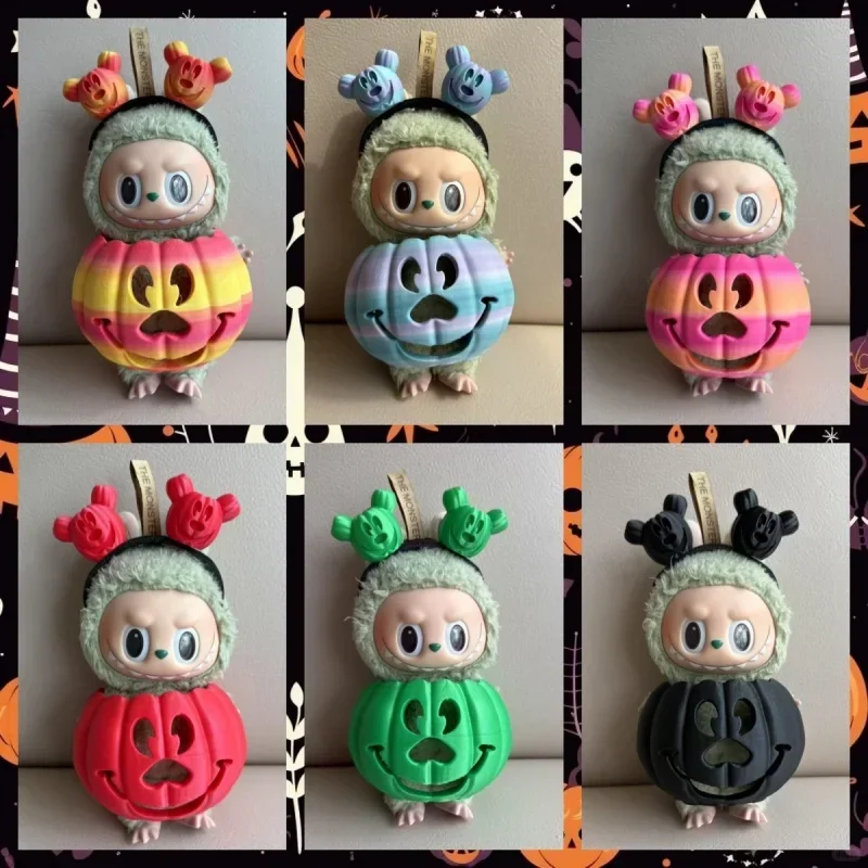 Diadema de calabaza colorida con caramelo degradado de Halloween ​   Conjunto de trajes para Labubu 15 17cm ropa de cosplay accesorios de decoración coleccionables