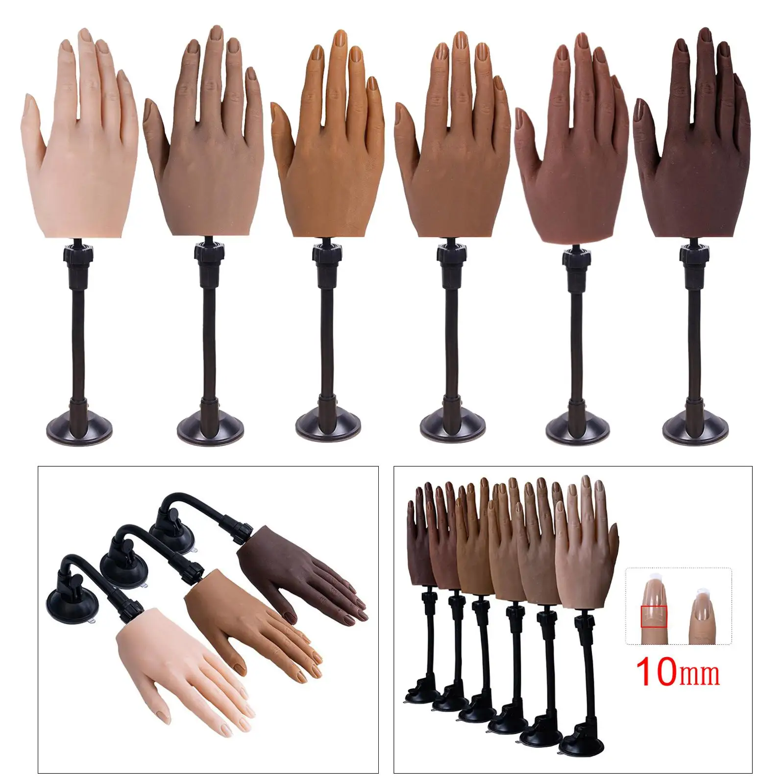 Silicone Practice Hand with Stand Holder for Acrylic Nails, with High Elasticity, High Strength, , and Non-