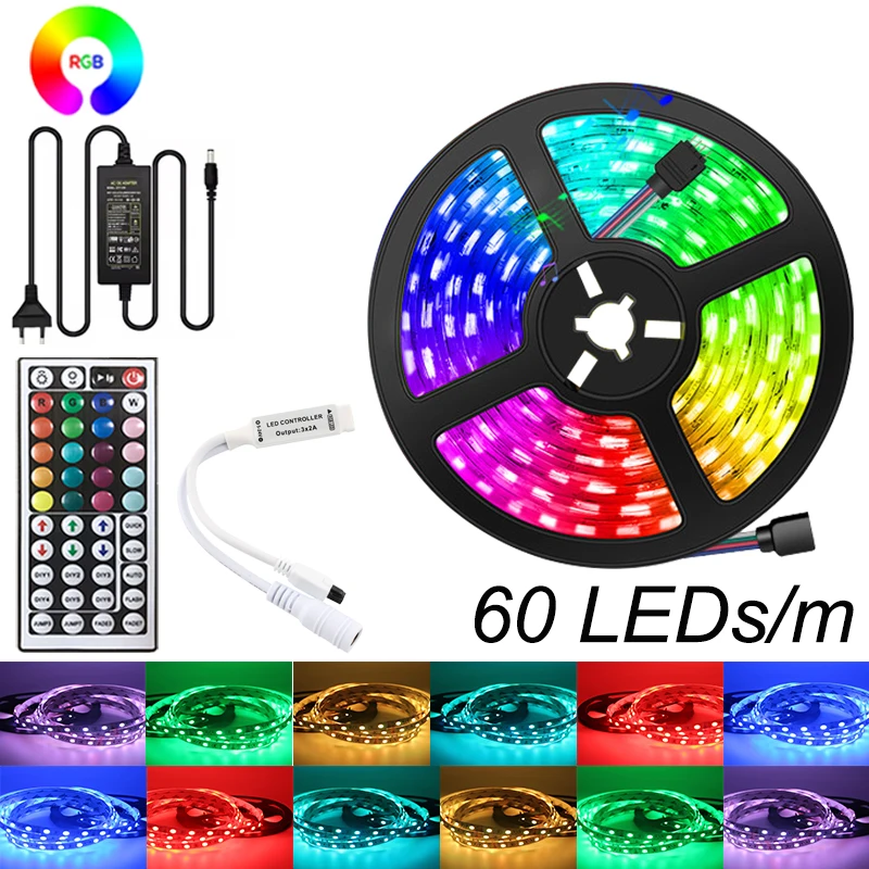 

Светодиодные ленты RGB, меняющие цвет, светодиодные ленты RGB, 220 В, гибкие светодиодные ленты, клейкие 60 светодиодов/м, светодиодная лента 12 В, RGB 5050
