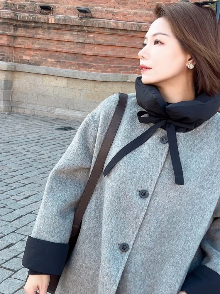 

Двусторонняя нейлоновая куртка с наполнителем из верблюжьего пуха, женское шерстяное пальто средней длины, осенне-зимняя коллекция, модель Y020, для повседневной носки, стильный дизайн