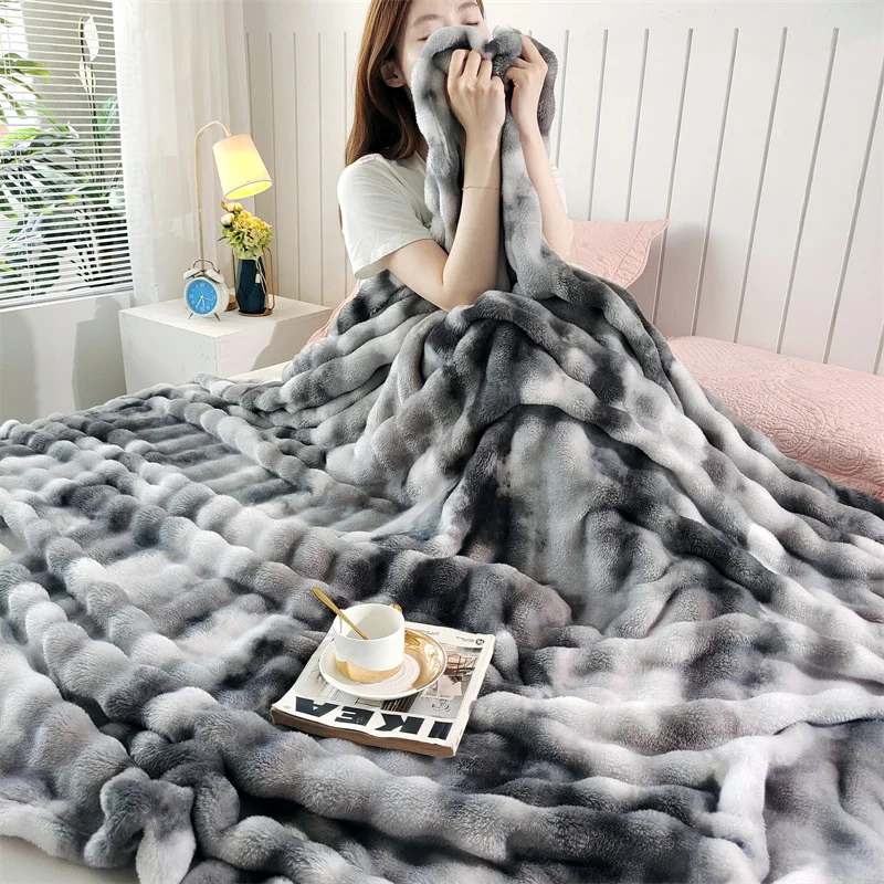 التدرج فقاعة الصوف رمي بطانية دافئ لينة أفخم متعددة الأغراض قيلولة بطانية لغرفة النوم أريكة فو الأرنب الفراء بطانيات السفر
