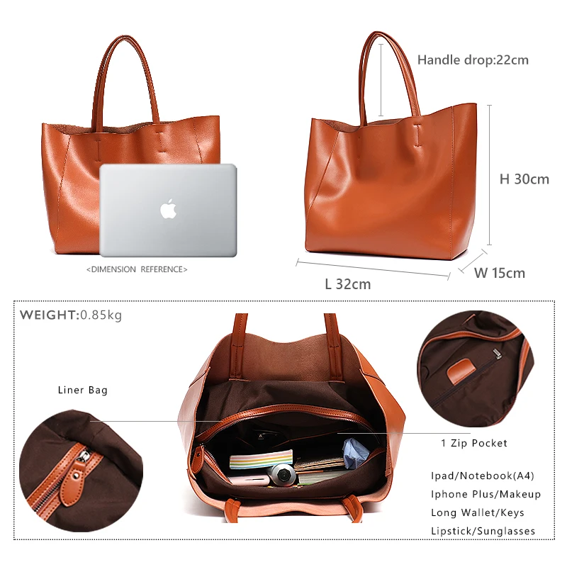 Minimalist Big Tote Bag Women Fashionable Real Leather Shoulder Handbags Casual Large Capacity Daily Use Working Shopping Travel