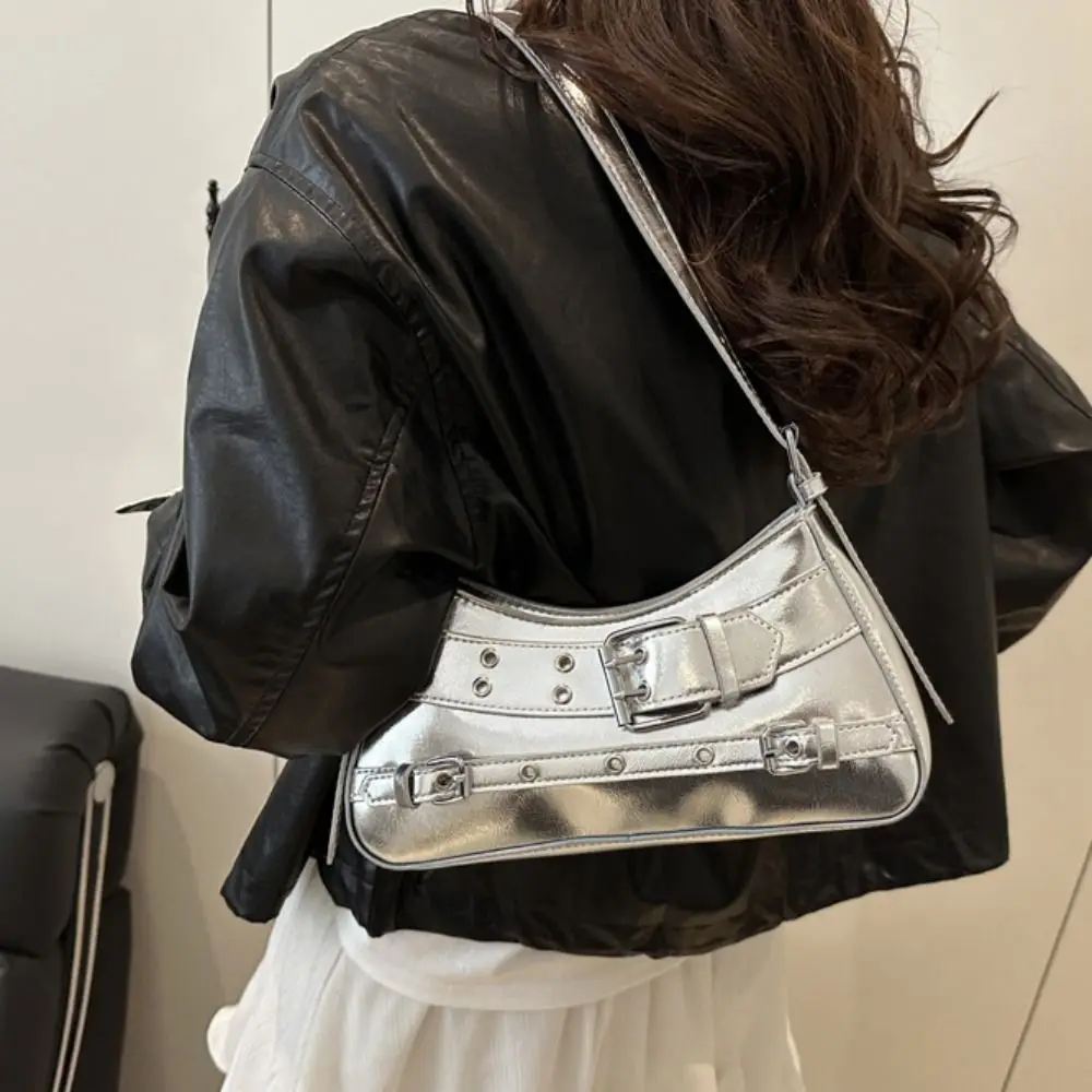 

Trendy Elegant Belt Buckle Shoulder Bag Korean Style Rivet Y2k Underarm Bag Harajuku Gothic Spicy Girls Handbag Club