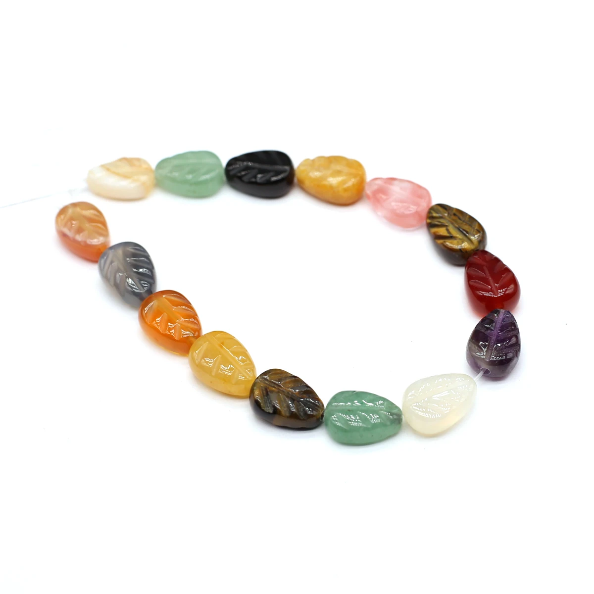 15PCS Beads/String Natural Half Stone Mixed Color Crystal Agate Jade Leaf Shape Loose Interval Bead Jewelry Making DIY Necklace