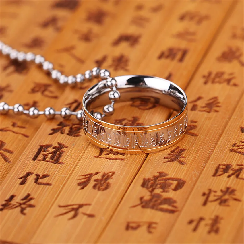 Tibetan Buddhist God of Wealth Mantra Ring for Men Boy titanium steel Steel Rings Religion Ring Mysterious Religious Jewelry
