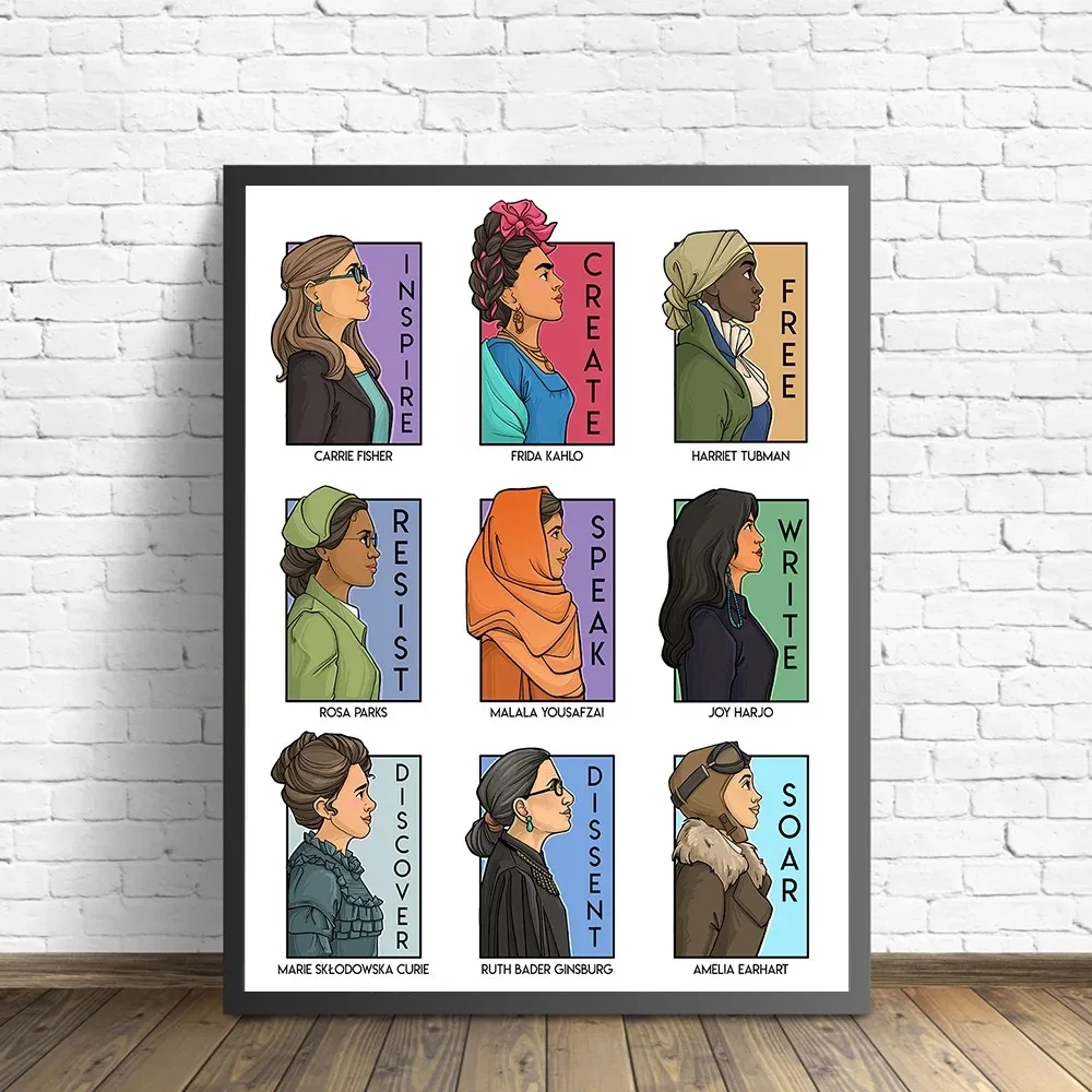 Feminism Poster Influential Women in History Canvas Paints Strong Inspirational Art Print Picture for Living Geek Kid Room Decor