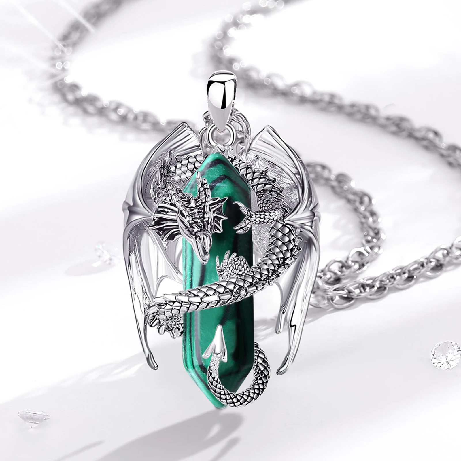 يودورا التنين التوأمة سداسية الملكيت المنشورية قلادة الطاقة شفاء حجر كريستال قلادة المجوهرات الروحية رجل إمرأة #3