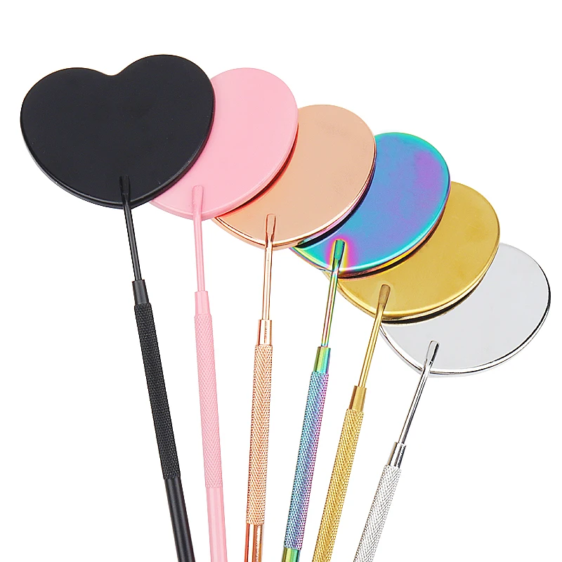 

Stainless Steel Heart Large Eyelash Mirror Magnifying Long Handle Checking Makeup Mirror False Eyelashes Extension Supplies