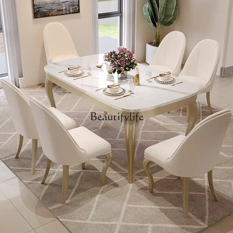 

yj19 American light luxury dining table combination marble desktop household square dining table