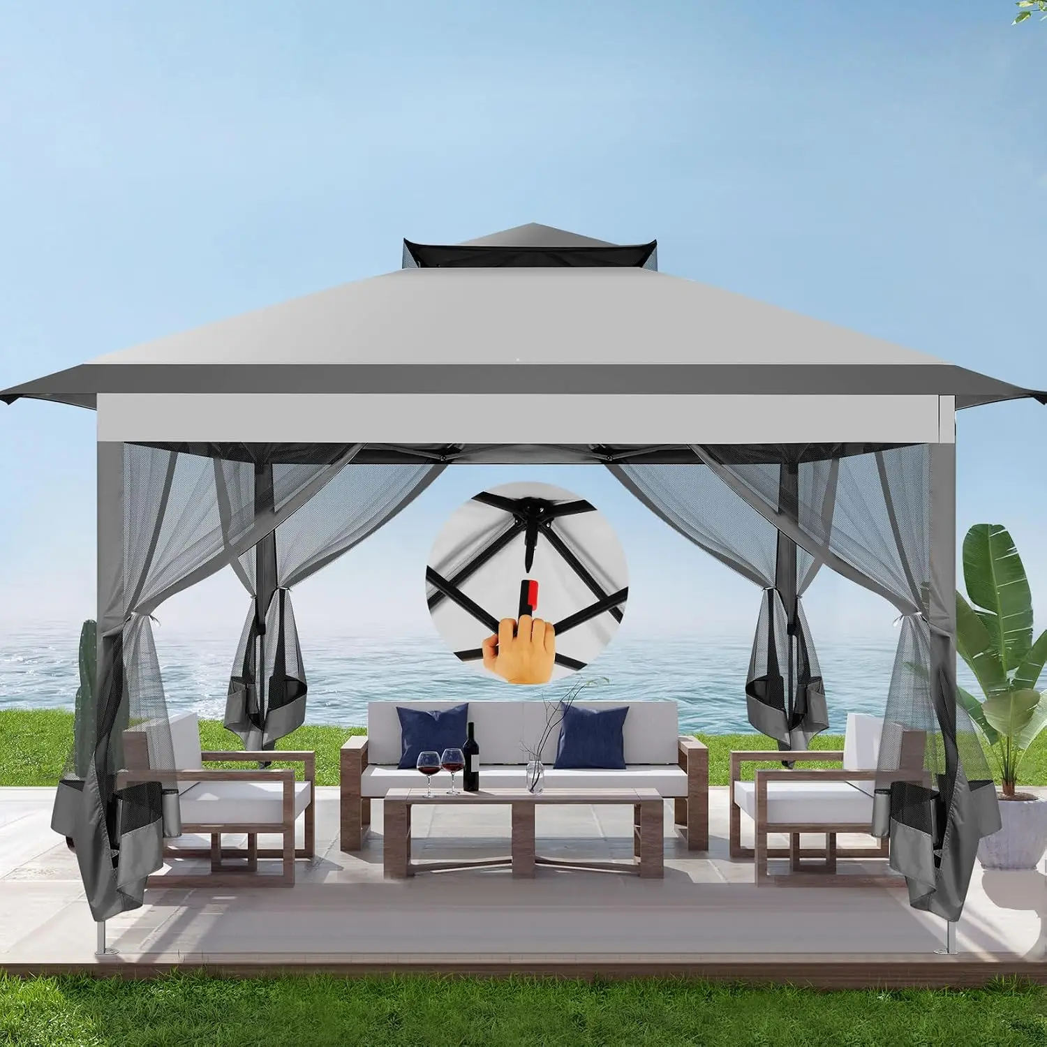 Pop Up Gazebo 11x11 Canopy Tent, Outdoor Screened Gazebo Shelter with Mosquito Net,Carpas para Patio, Shade for, Customized