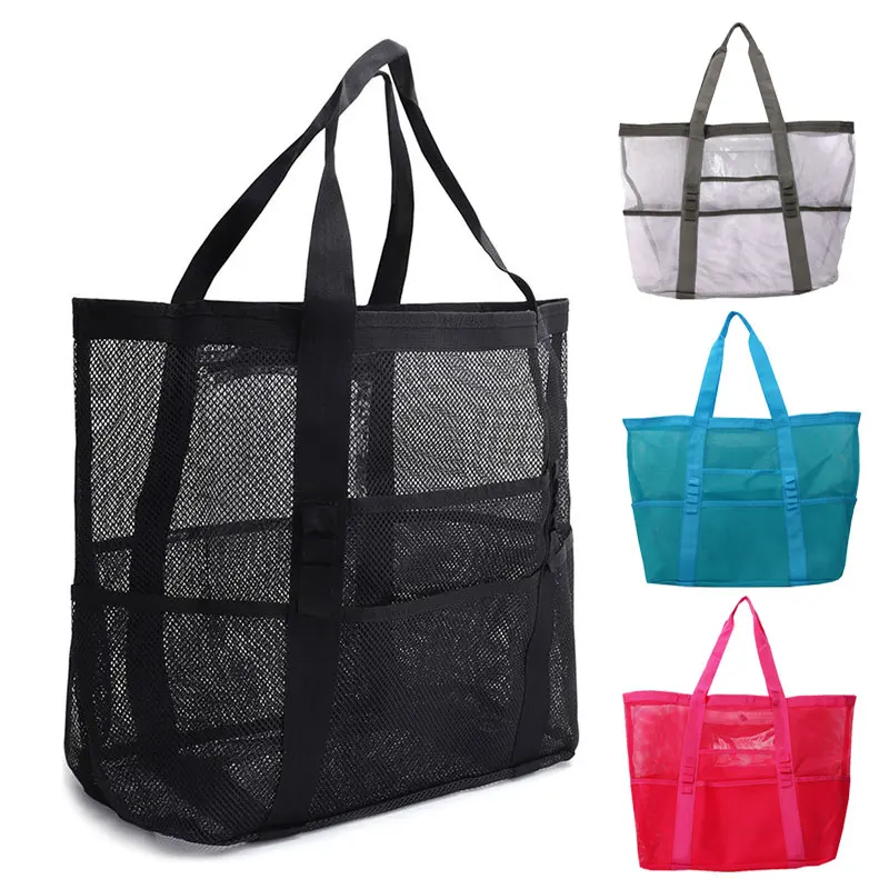 

Women Mesh Beach Bag Oversized Large Capacity Tote Handbags with Waterproof Inside Pocket and Zipper Closure Simple All-Match