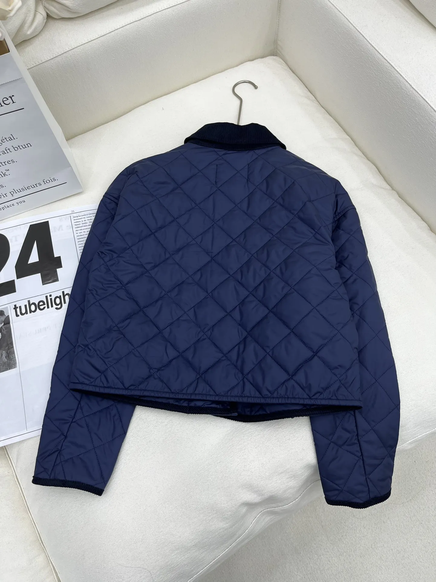 Conjunto jaqueta e saia de algodão Diamond Grid lapela de alta qualidade, novo, outono e inverno