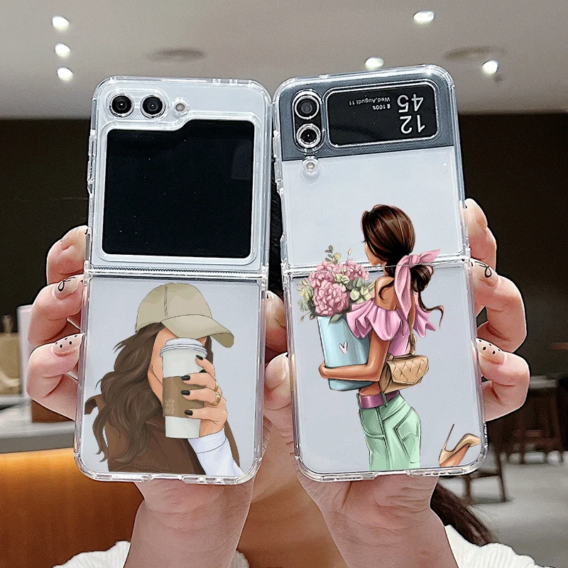 مضحك موضة القهوة فتاة قضية الهاتف لسامسونج غالاكسي Z فليب 7 الوجه 6 5 4 3 غطاء قابل للطي ل Z Flip7 الوجه 5 زوجين لينة قذيفة #1