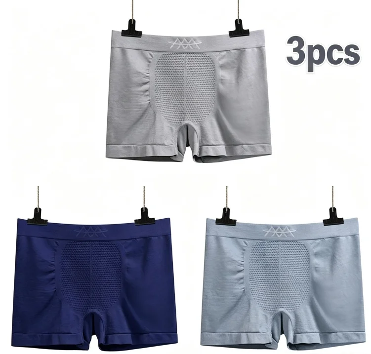 Mens Mid-Waist High-Elastic Seamless Breathable Flat-Front Underwear Breathable   Men Boxer Shorts Flat Corner Panties