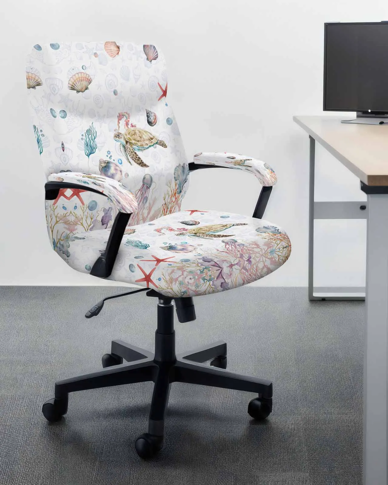 Marine Organisms Sea Turtle Jellyfish Shells Elastic Office Chair Cover Gaming Computer Chair Armchair Protector Seat Covers